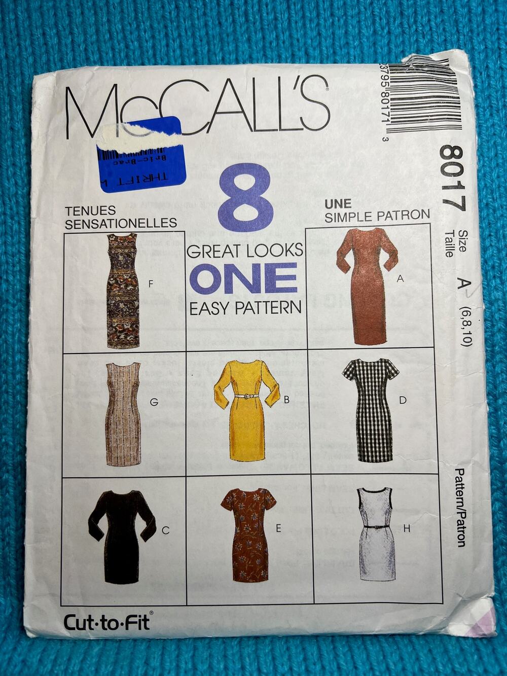 McCalls 8017 Sewing pattern Bodycon dress midi maxi size 6 8 10